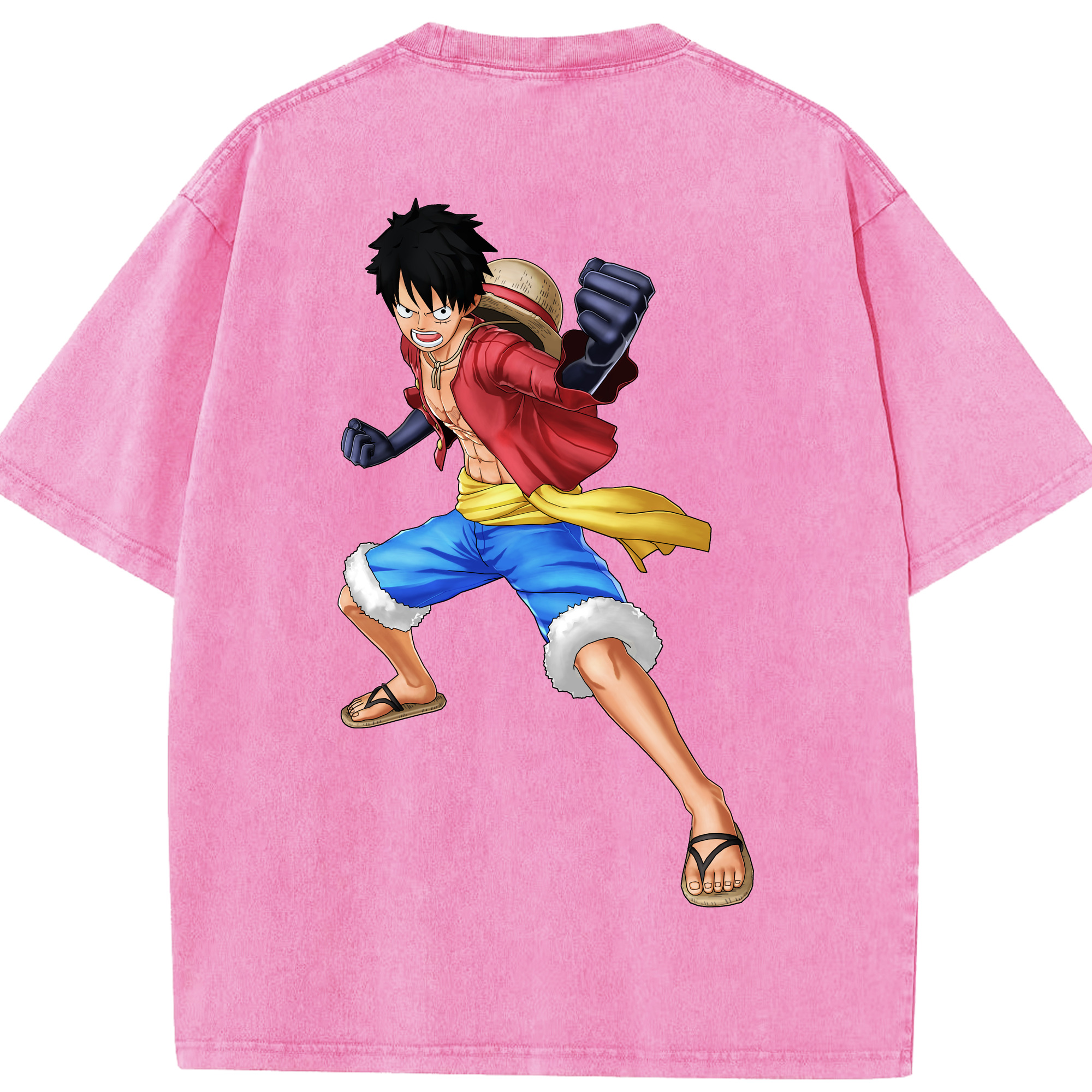 ワンピース モンキー・D・ルフィ ONE PIECE Monkey D. Luffy 綿100% ヴィンテージ風 半袖Tシャツ（背面プリント）